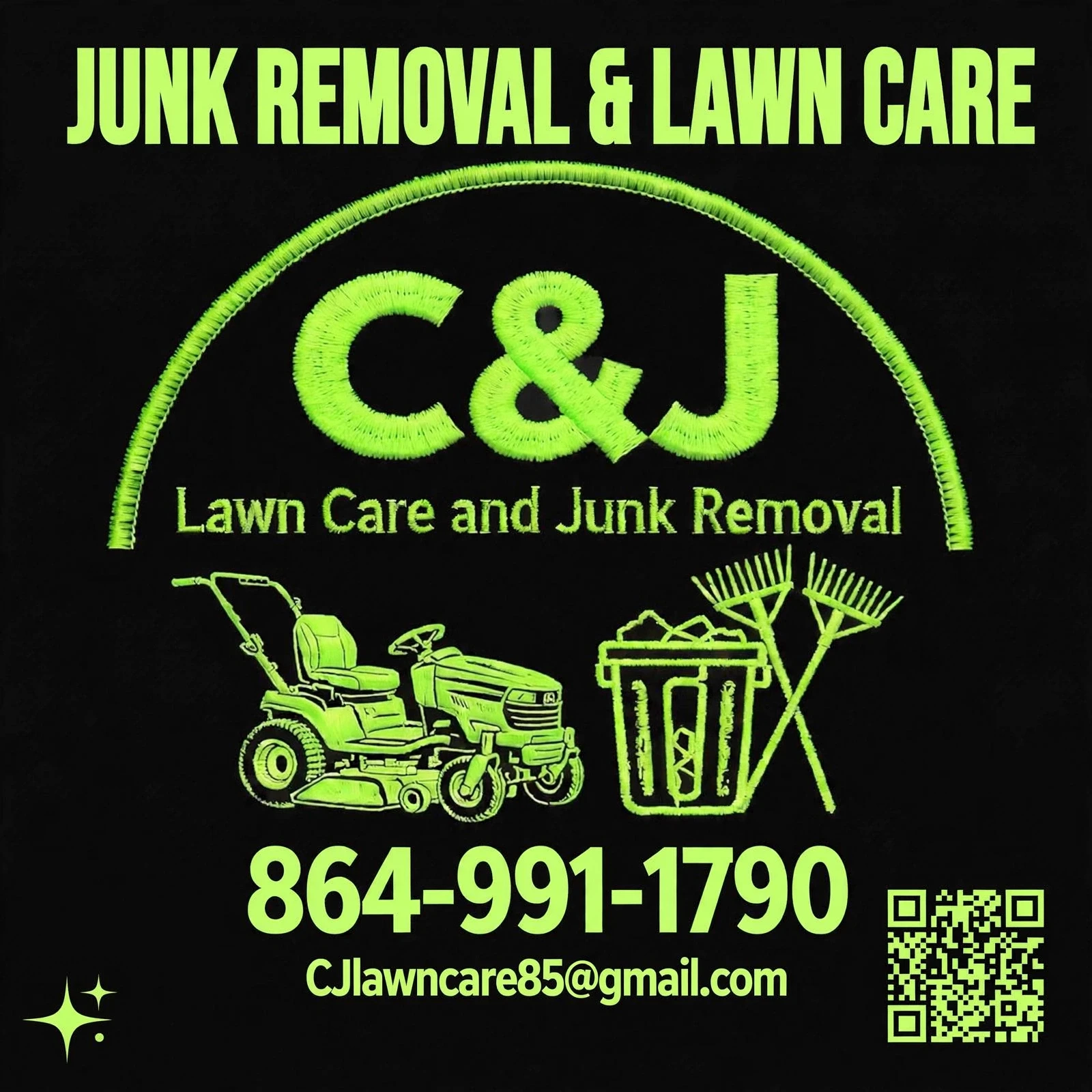 C&J Lawn Care and Junk Removal flyer with contact information